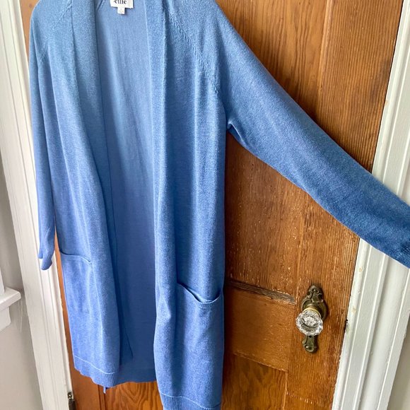 Ellie Mid-length Split Hem Cardigan in Blue [S] - Picture 4 of 8